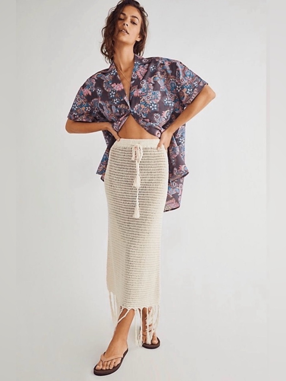 We the Free poolside boyfriend button down boho tunic shirt paisley XS nwt
